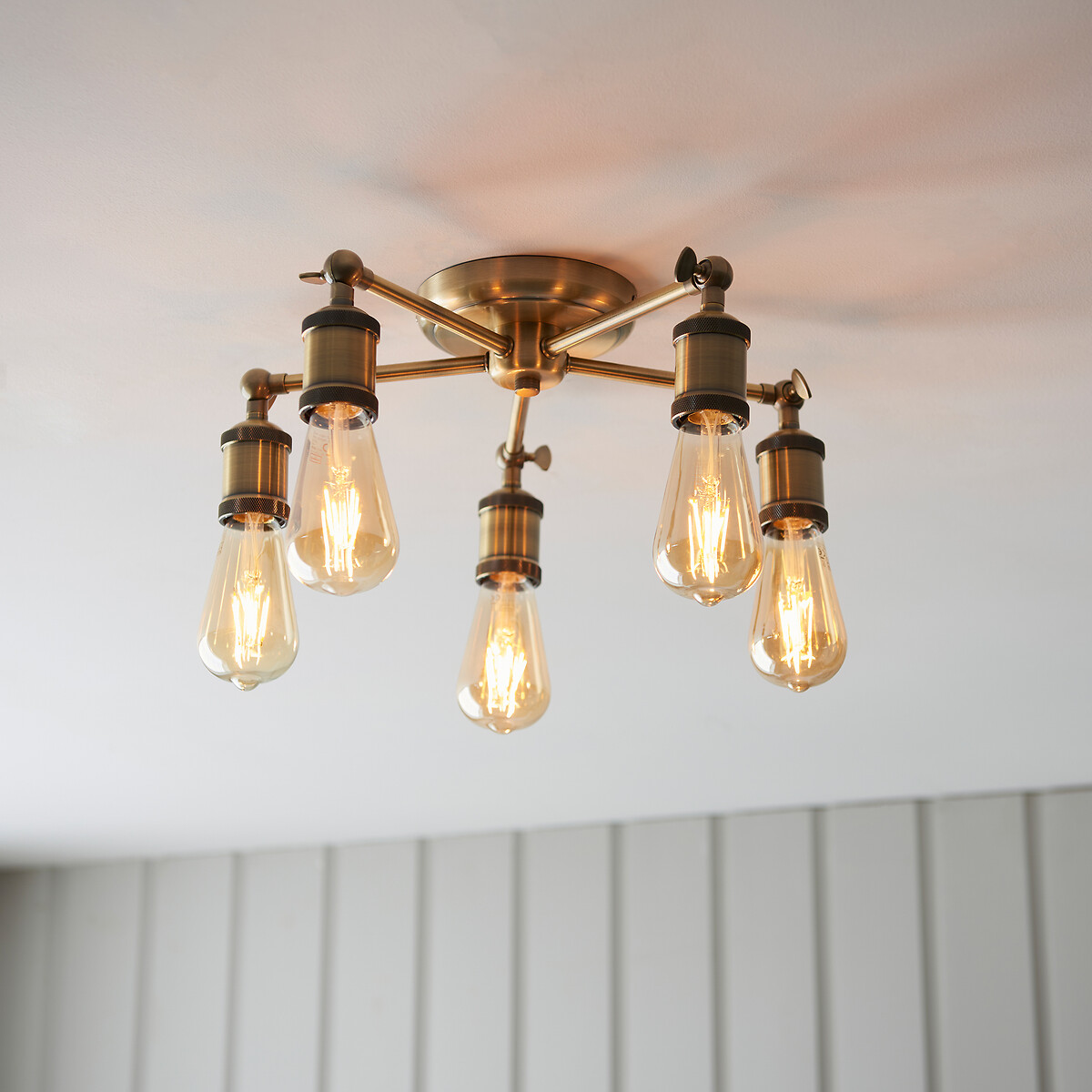 Halle 5-Light Industrial Semi-Flush Ceiling Light in Brass, ÉDITÉ