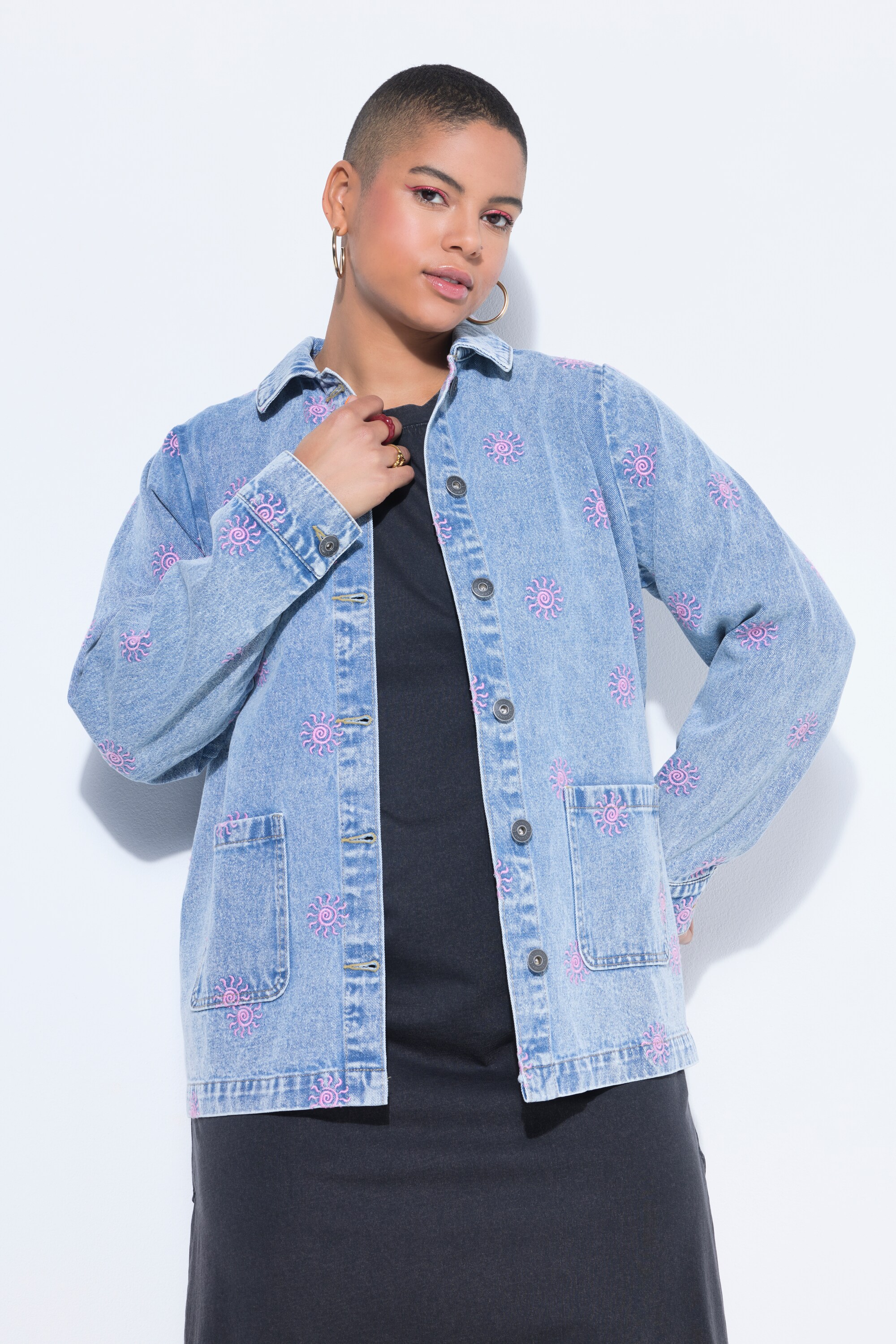 Veste en jean à manches longue, broderie Sun, STUDIO UNTOLD