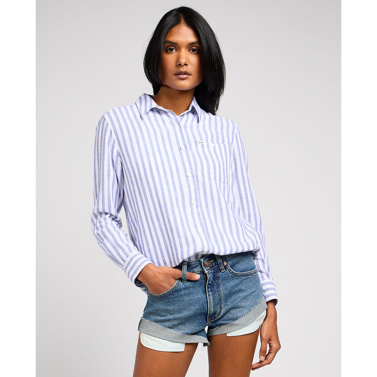 Image of Striped Linen Mix Shirt