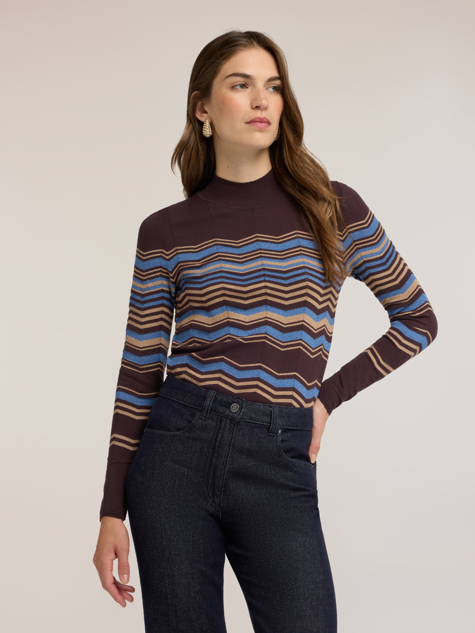 Pull col roulé à motif zigzag, MOTIVI