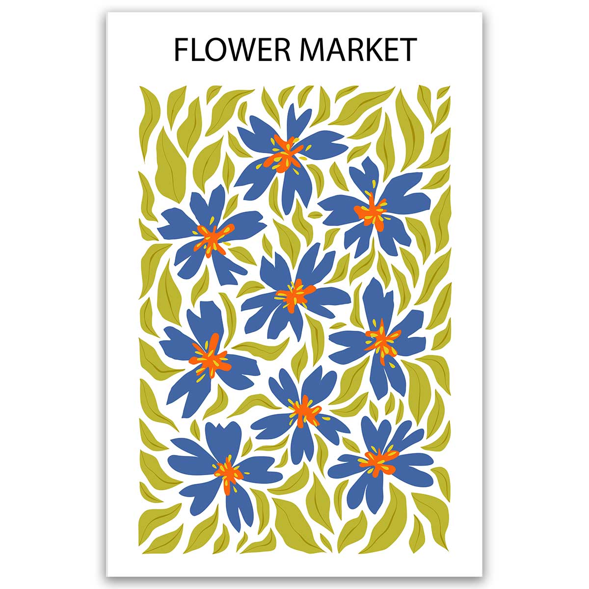 Tableau floral bleu et vert style moderne décoratif, HEXOA