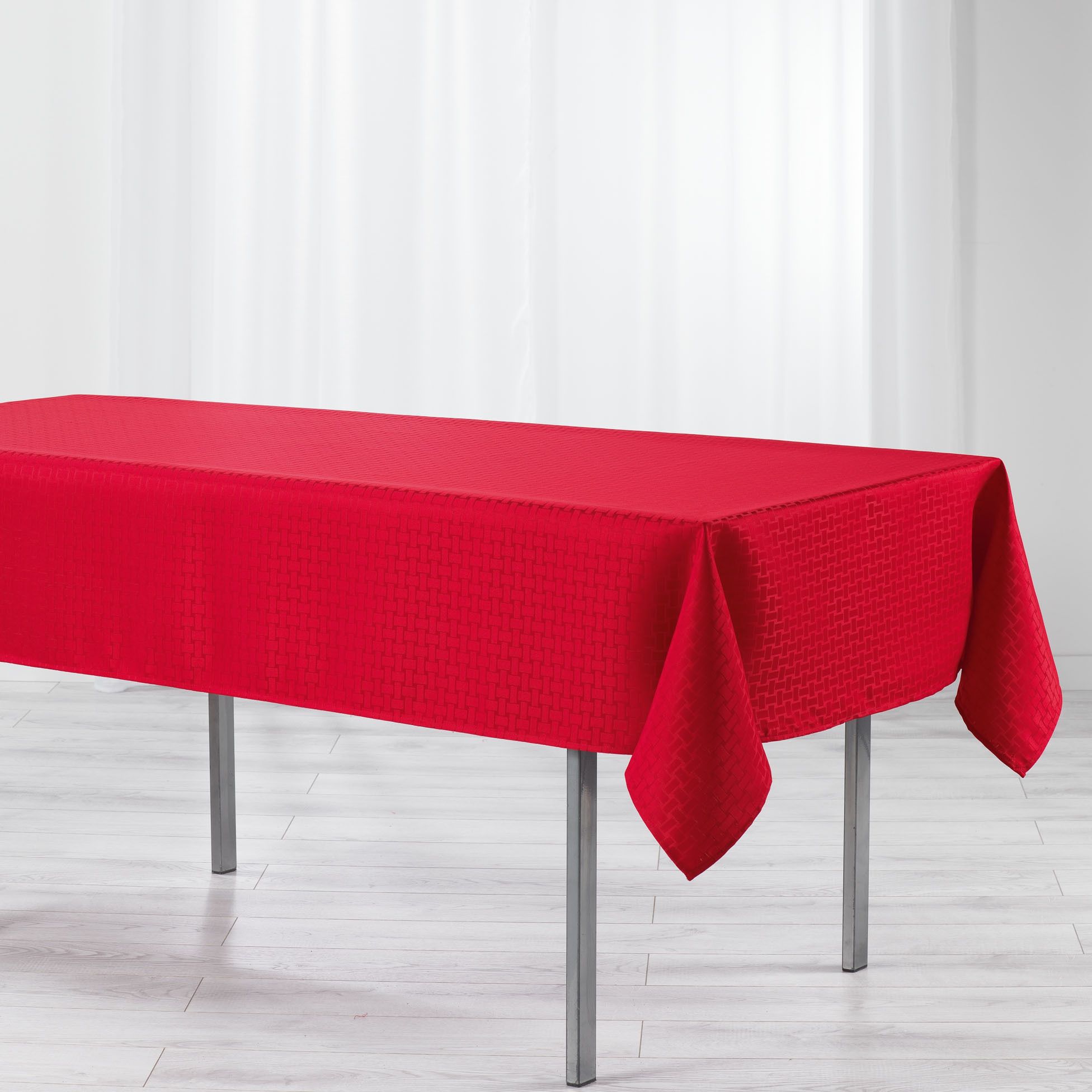 Nappe rectangle polyester Jacquard Damasse Maillon Rouge 140 x 300 cm, EDEN