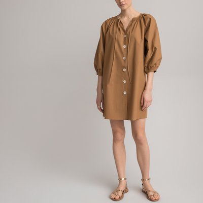 Organic Cotton Smock Dress with Puff Sleeves LA REDOUTE COLLECTIONS