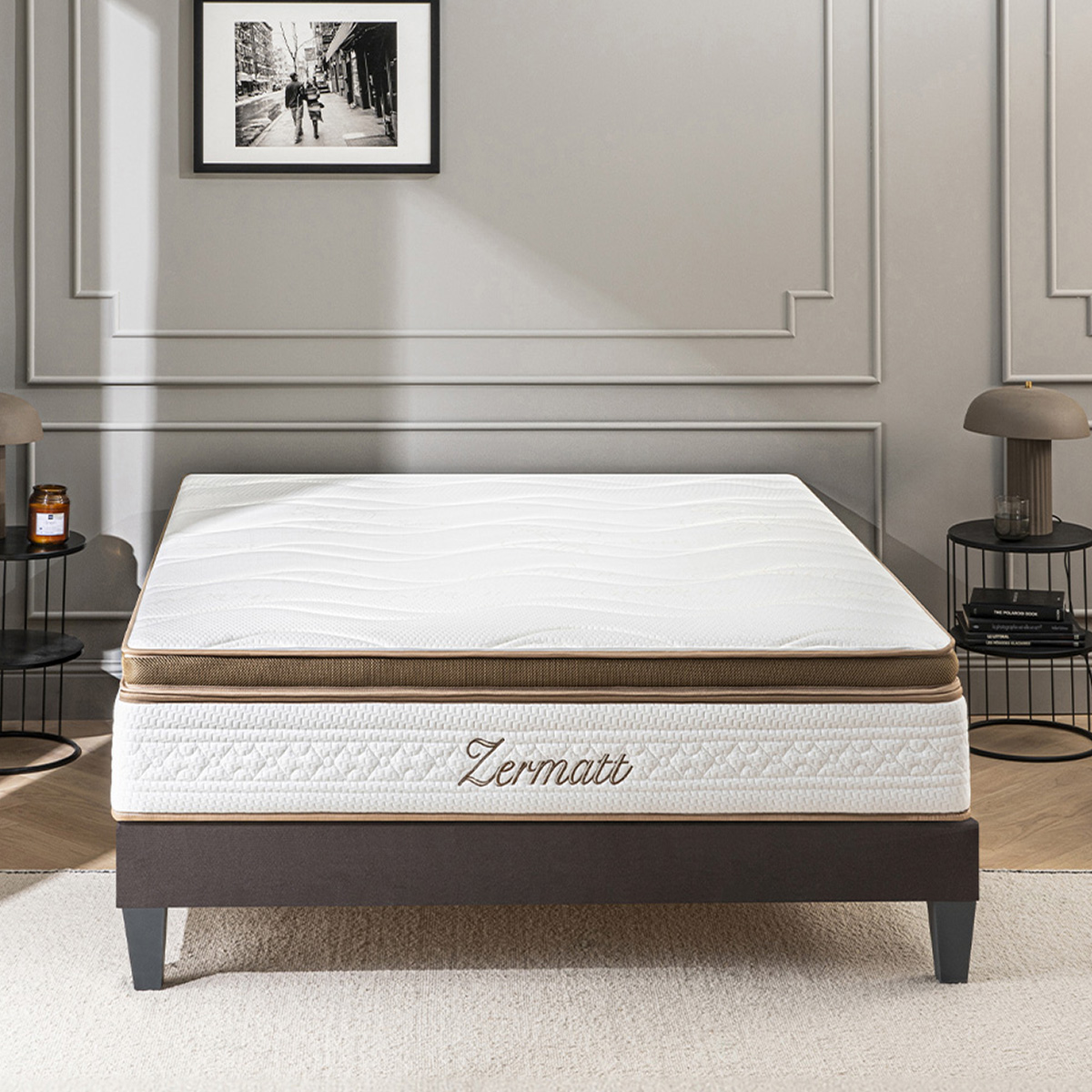 Ensemble Zermatt - Matelas mousse mémoire de forme + Sommier bois - 31 cm d'épaisseur, BELLECOUR