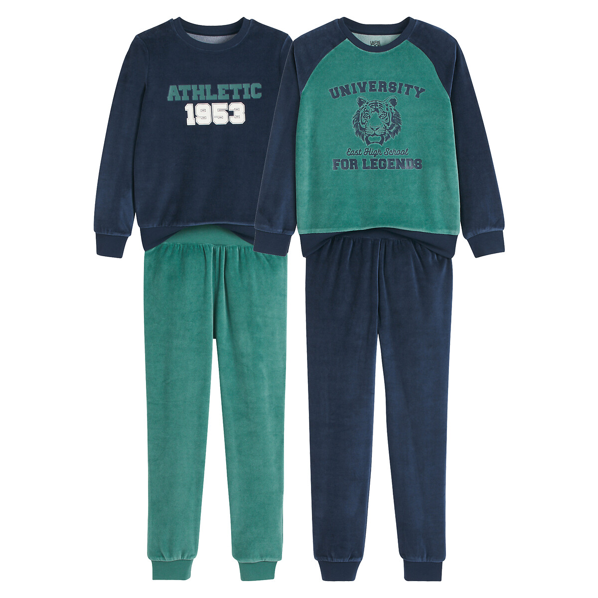 Lot de 2 pyjamas en velours motif esprit campus vert bleu marine La Redoute Collections La Redoute