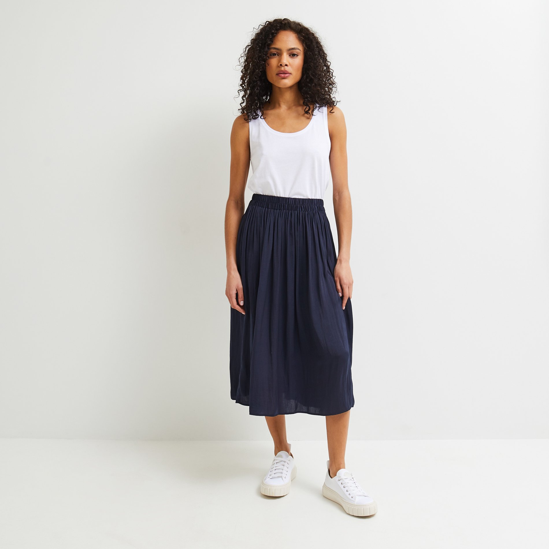 Jupe midi satinée, certifiée OEKO-TEX, MONOPRIX