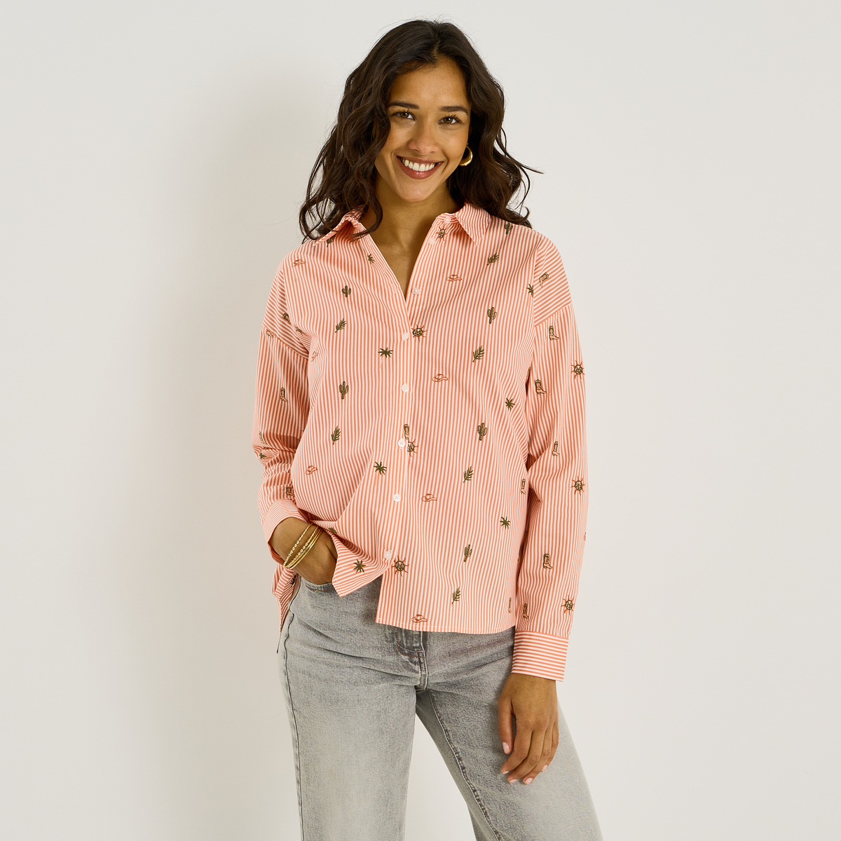 Chemise rayée à broderies, GRAIN DE MALICE
