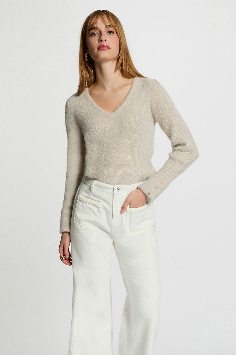Fine Knit Jumper with V-Neck, MORGAN