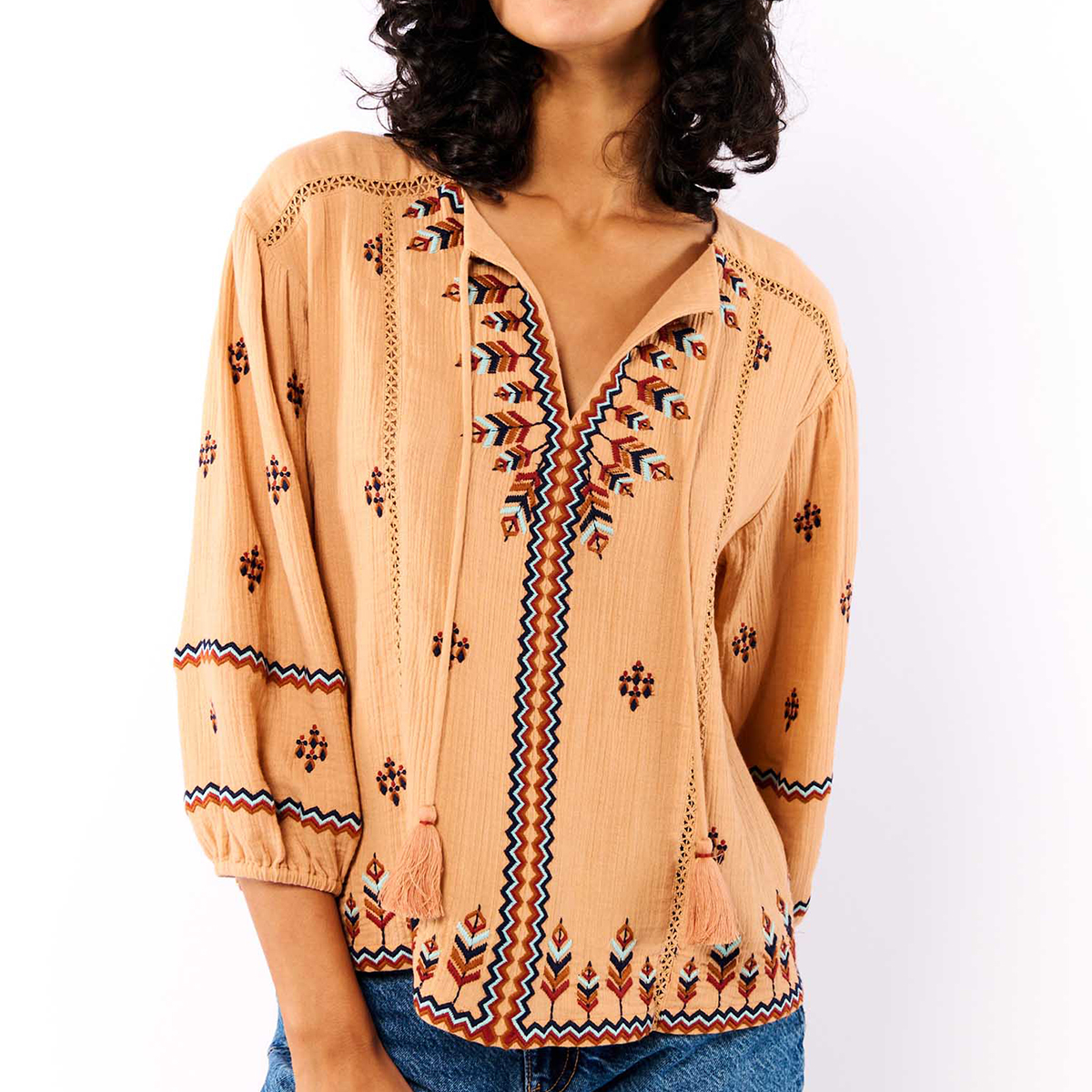 Blouse à broderies bohème GRAZIELLA, WILD