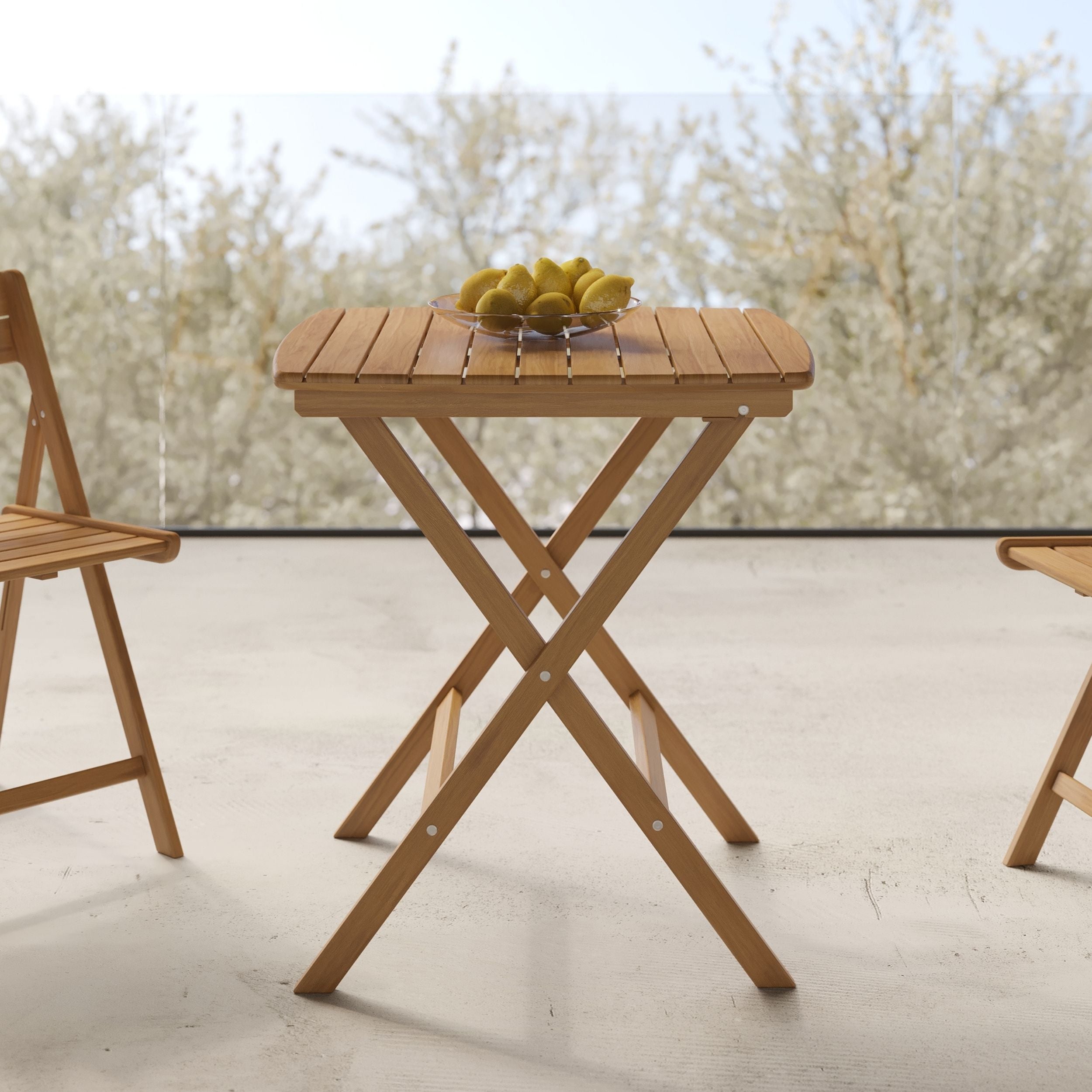 Table De Jardin En Bois Acacia Et Polyrotin Beige – 115x54x74 Cm – Résiste Aux UV Et Aux Intempéries