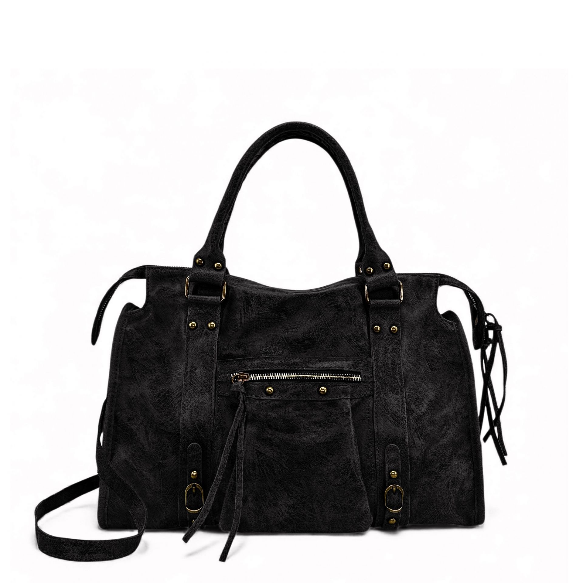 Sac à main en cuir italien brossé mat SANDSTORM NOIR, OH MY BAG