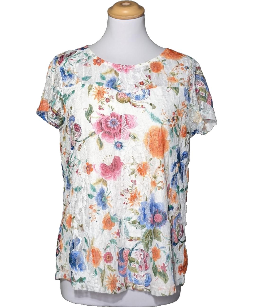 Haut Manches Courtes Bleu Fleuri Armand Thiery - Taille 46/48 - Occasion Très Bon état