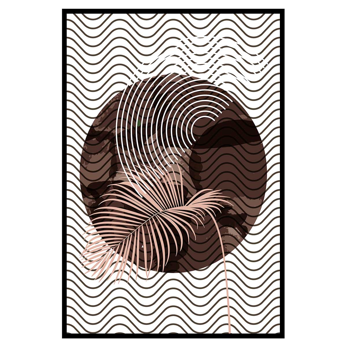 Affiche encadrée abstraite feuille et formes ondulées, HEXOA