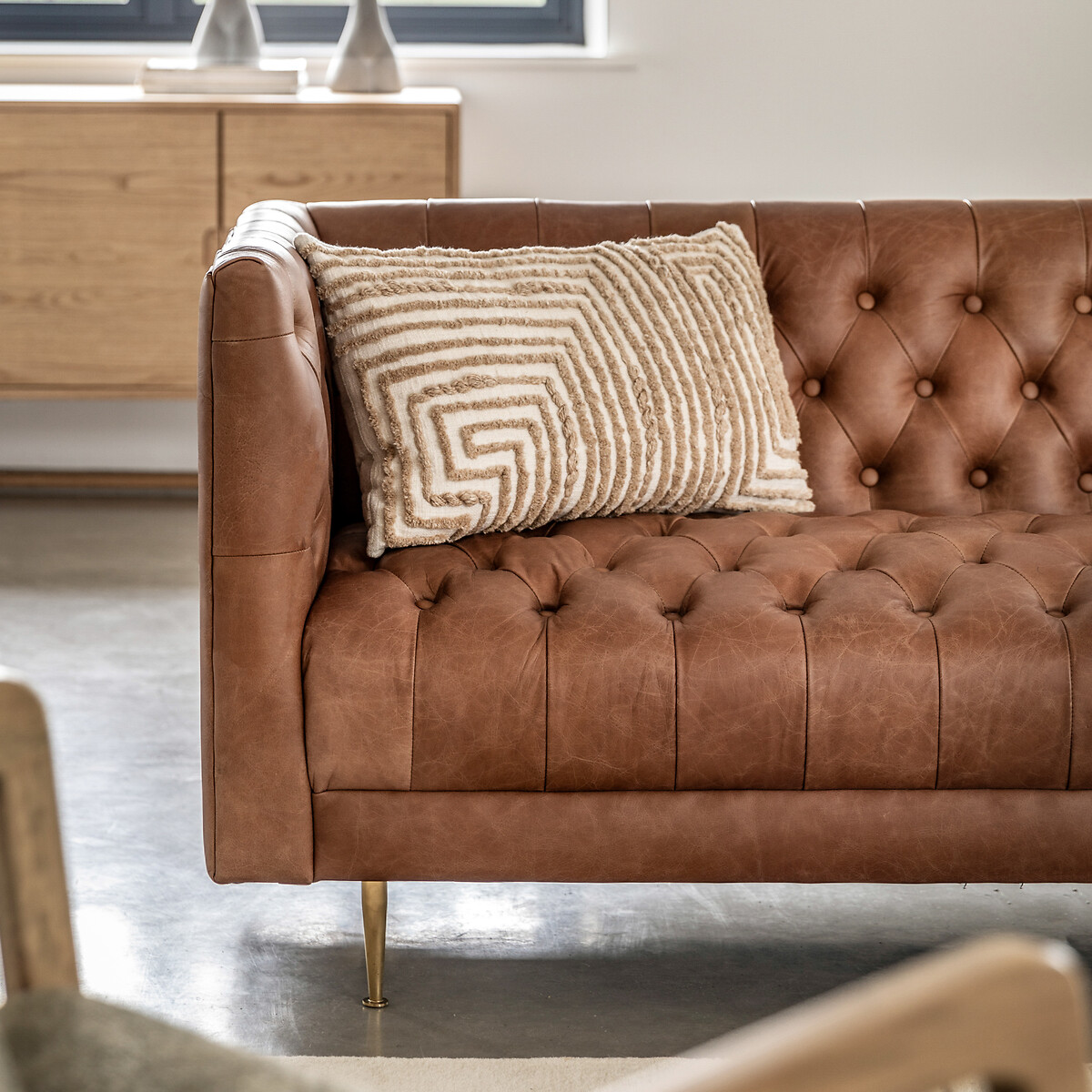 Kendal Retro Buttoned 3-Seater Leather Sofa, ÉDITÉ