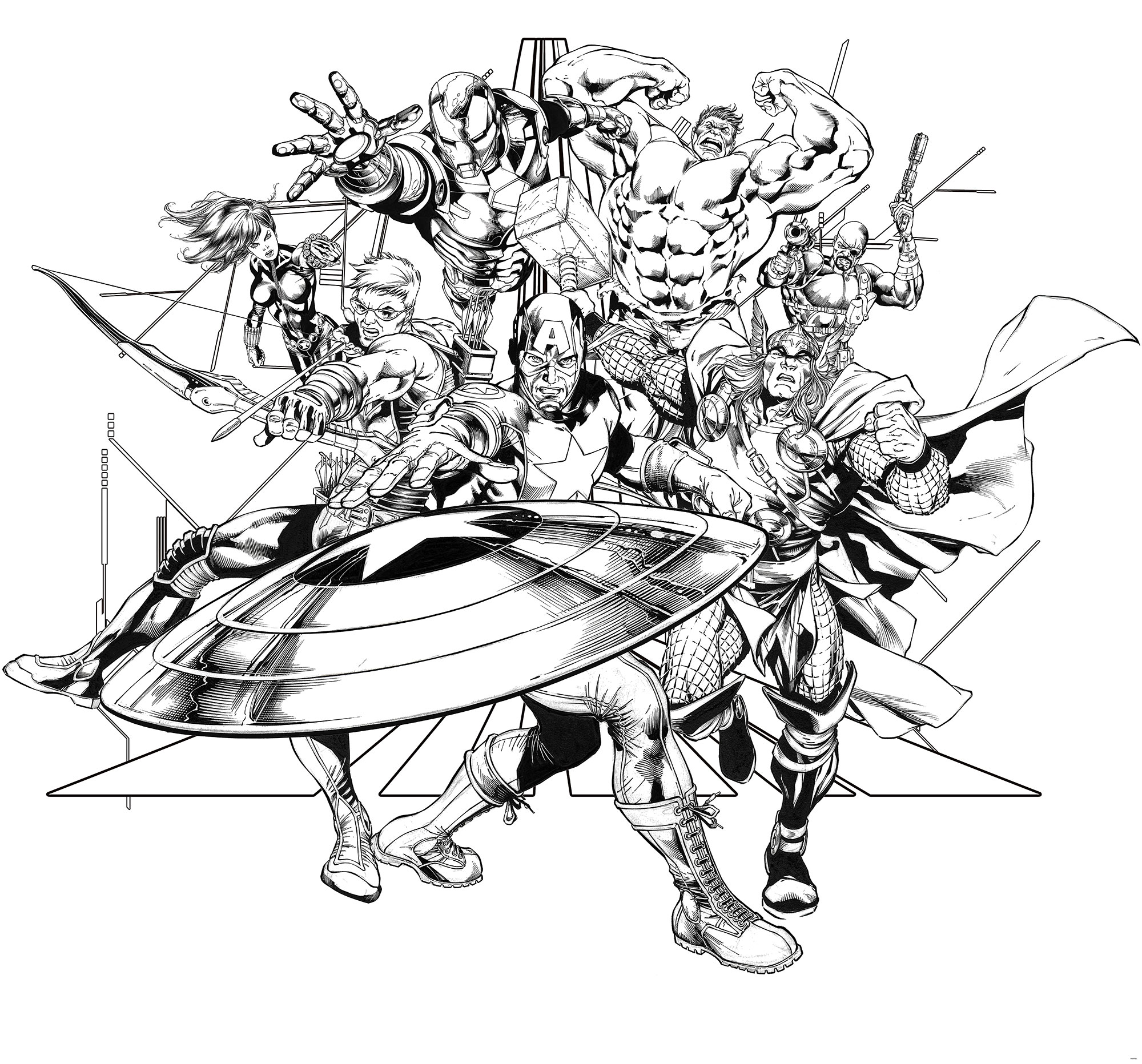 Papier peint Komar - Avengers Black and White - 300 x 280 cm, HEXOA