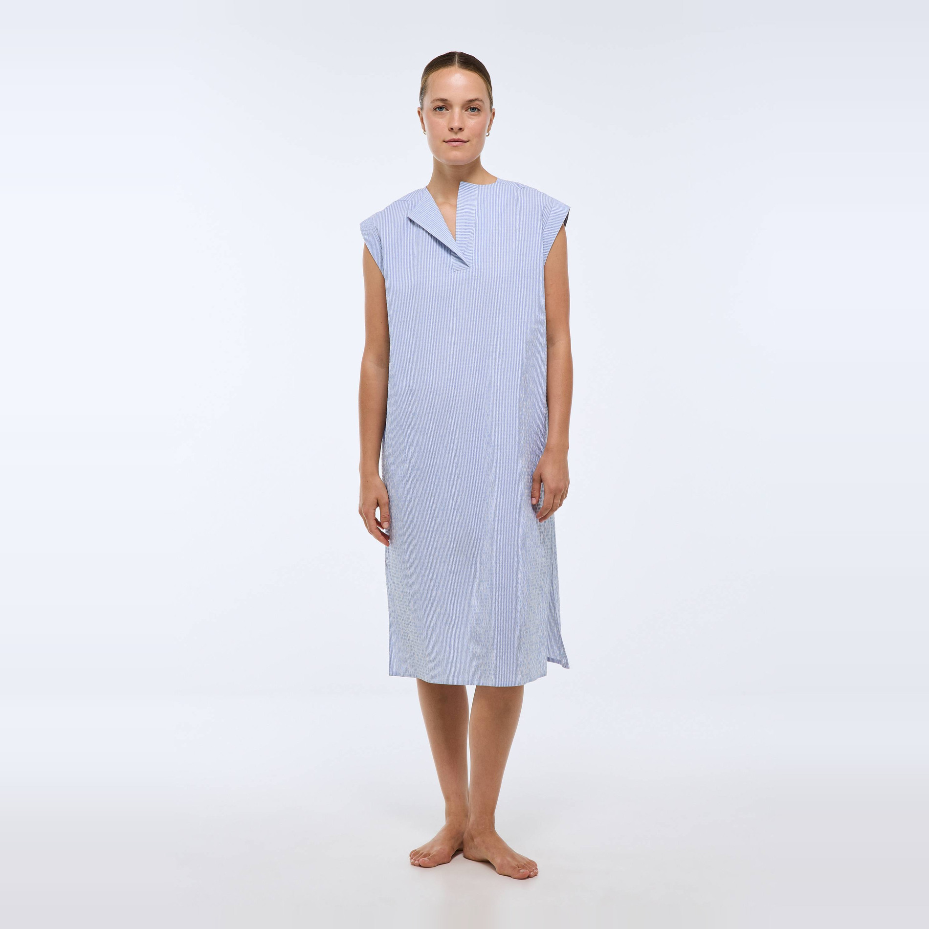 Chemise de nuit rayée sans manches en coton, MONOPRIX