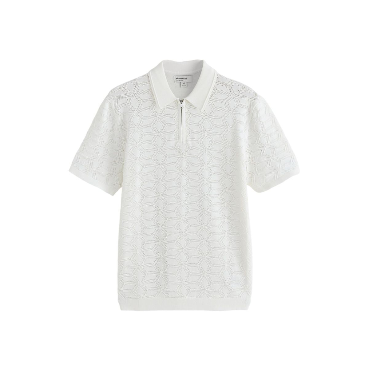 Polo en maille pointelle à col zippé, NEXT
