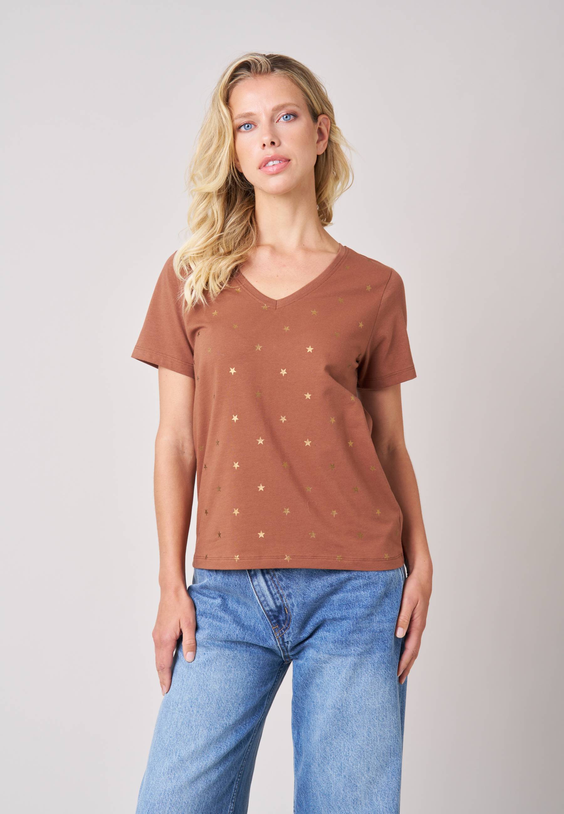 T-shirt regular femme en coton stretch imprimé étoiles FLORIA, DEELUXE