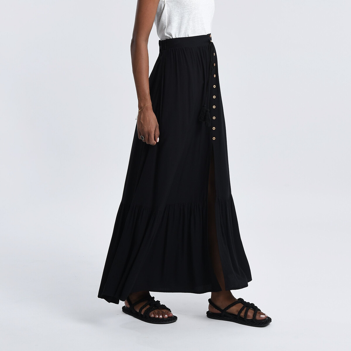 buttoned maxi skirt with drawstring waist