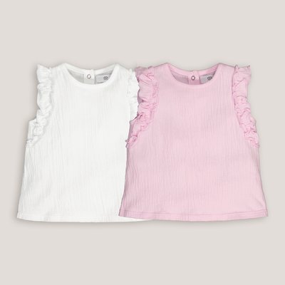 Pack of 2 Vest Tops with Ruffles in Cotton LA REDOUTE COLLECTIONS