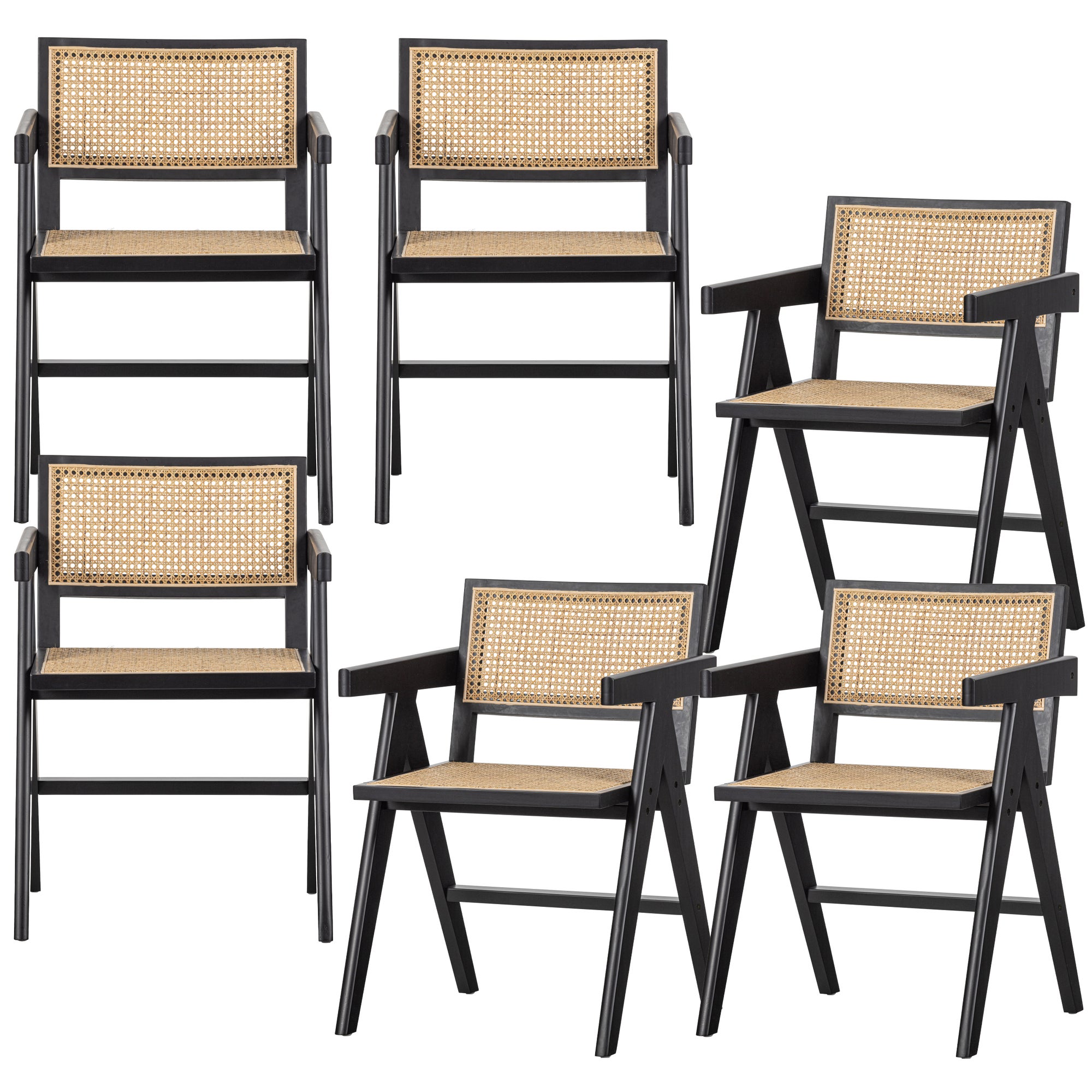 Lot de 6 fauteuils de table en rotan et bois GUNN, WOOOD