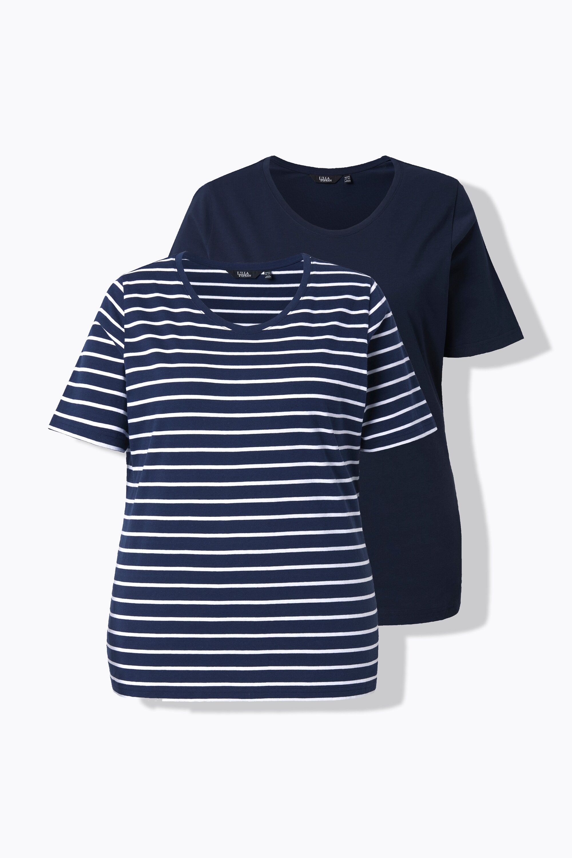 T-shirts en lot de 2, uni/rayures, ULLA POPKEN