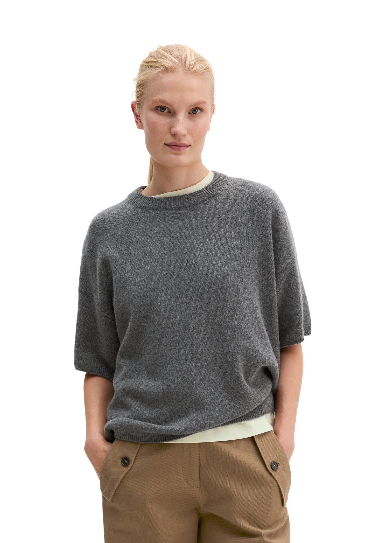 Pull à manches courtes ample en laine mérinos douce, MARC O'POLO