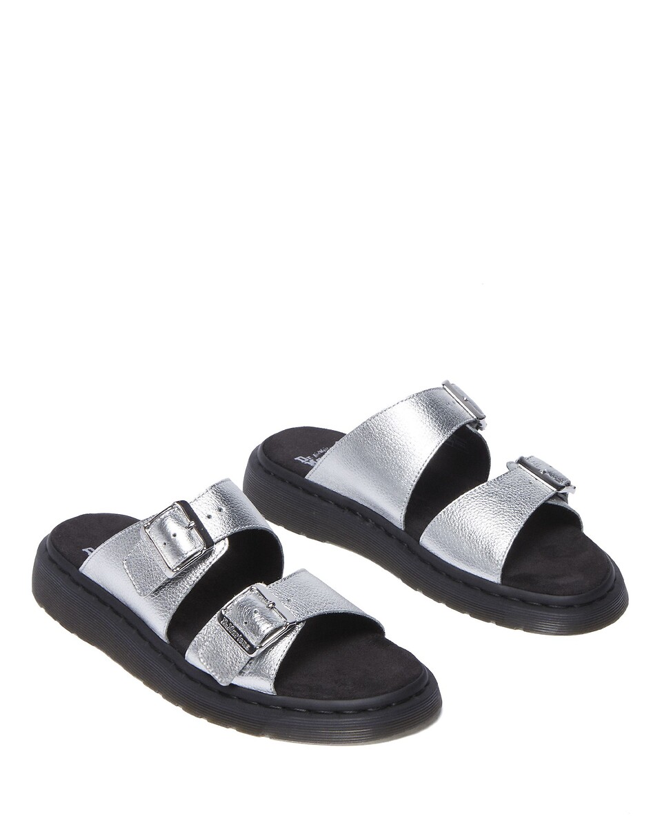 Dr. Martens Sandalias de piel Josef Slide Silver Metallic Tumble
