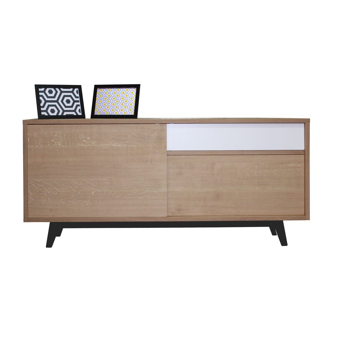 buffet chene massif blanchi et laque, 3 coulissants, made in france