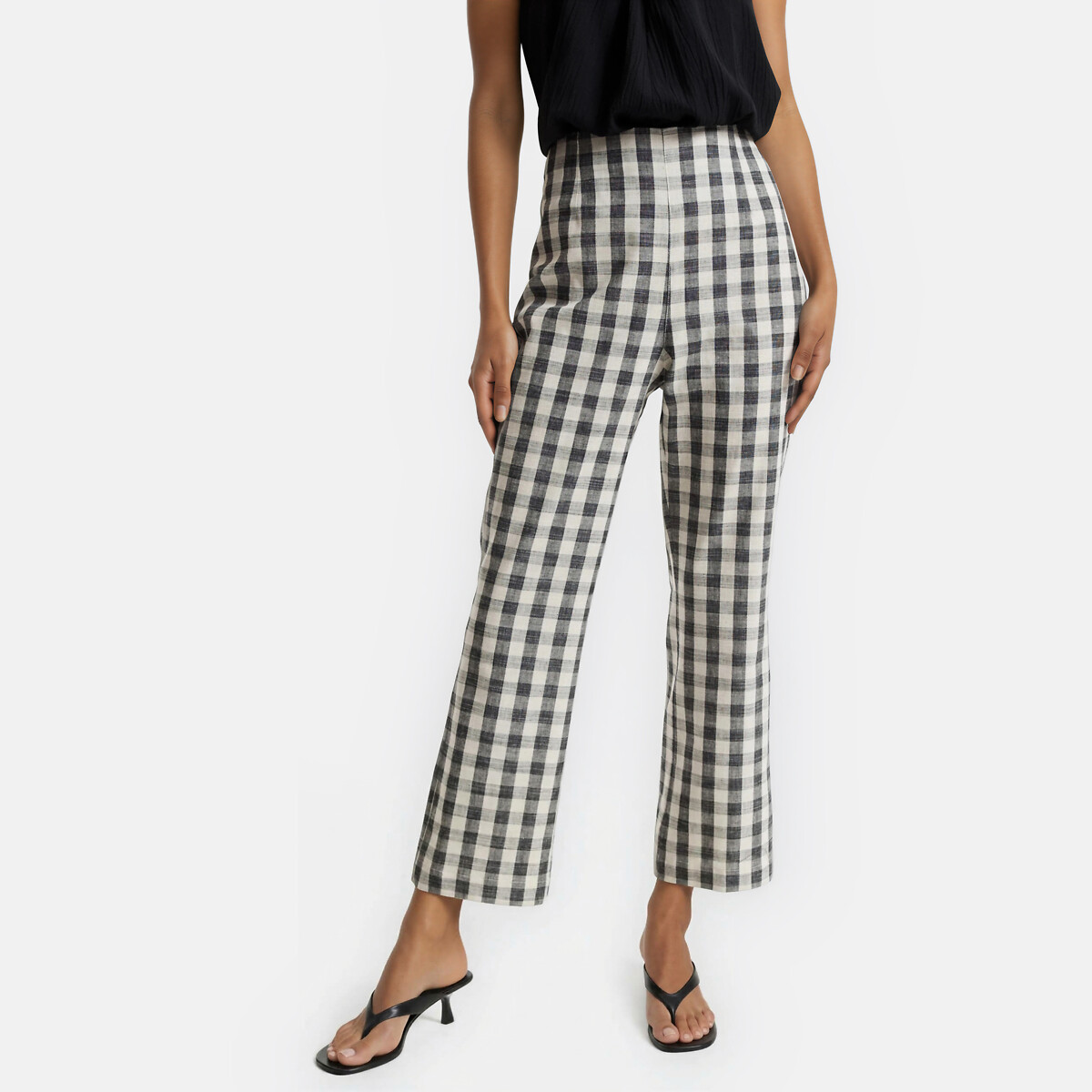 Gingham Print Bootcut Ankle Grazer Trousers, LA REDOUTE COLLECTIONS