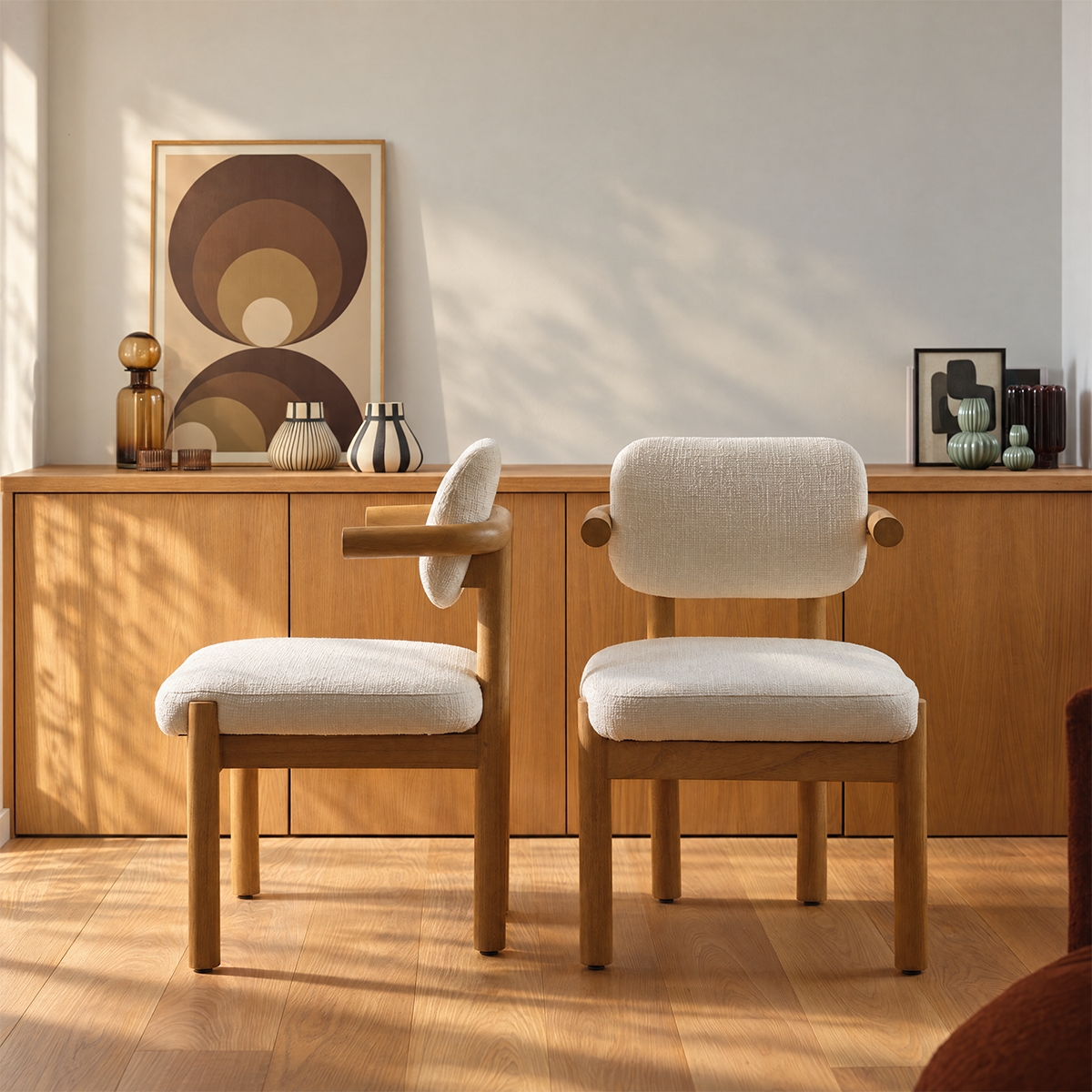 Lot de 2 chaises en mindi massif et tissu texturé NEO, BERAH GETAH