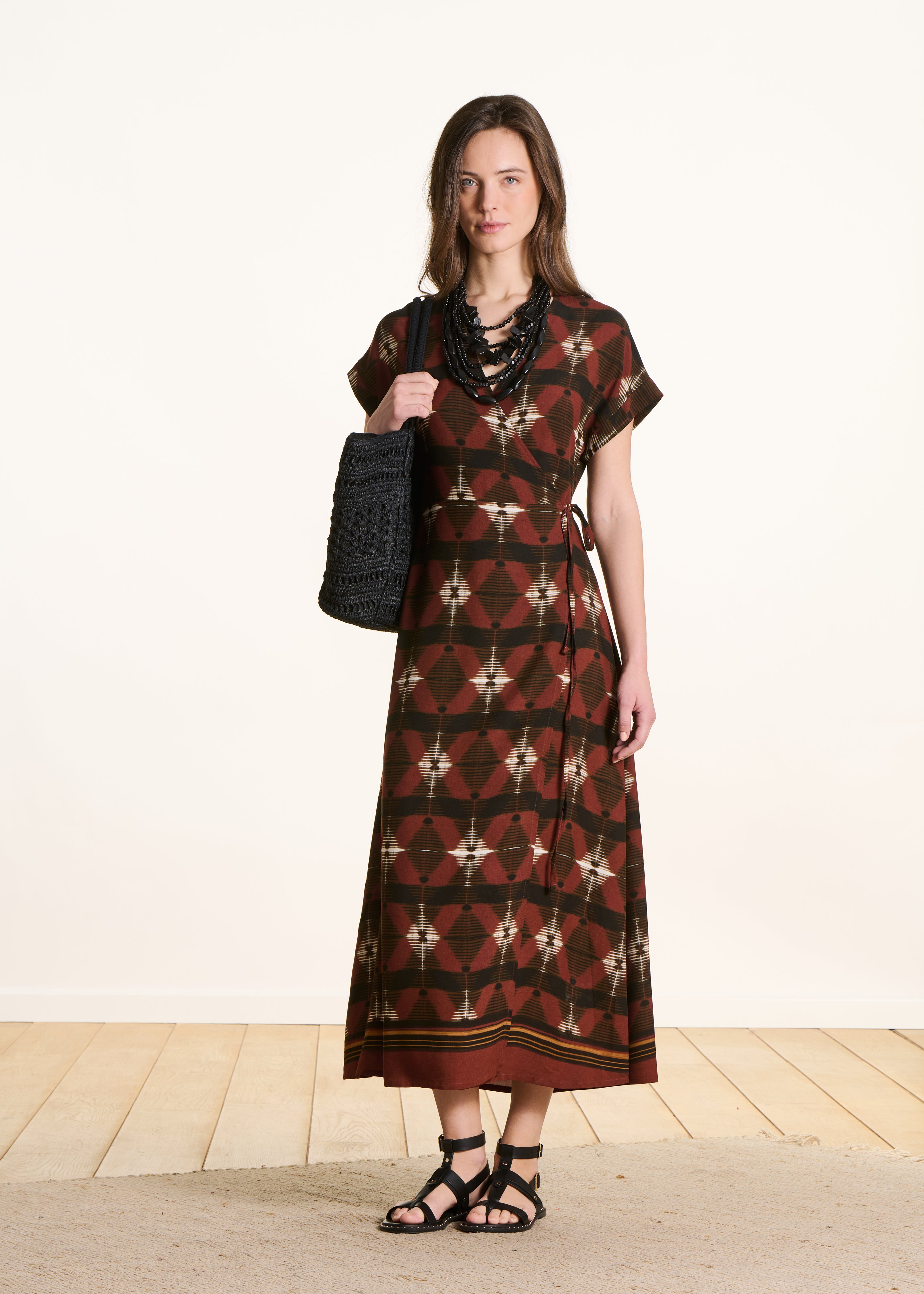 Robe longue portefeuille à imprimé, LA FEE MARABOUTEE