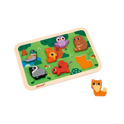 Chunky puzzle la forêt - 1 puzzle en bois - 7 pièces - jouet d'éveil - améliore l'imagination et la motricité fine - puz JANOD