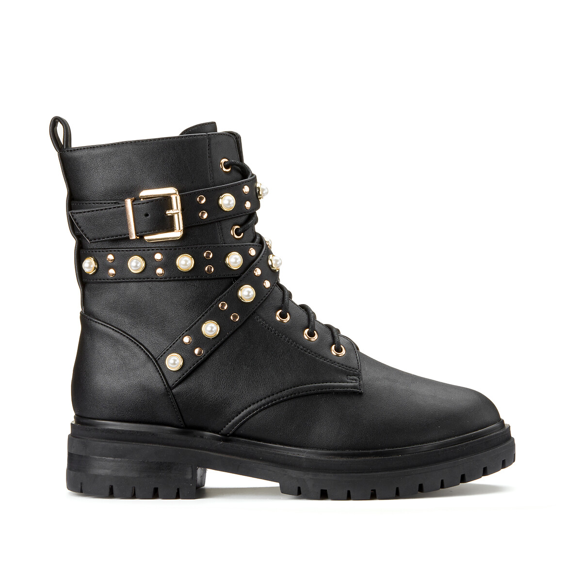 Recycled wide fit biker boots with studs, black, La Redoute Collections ...