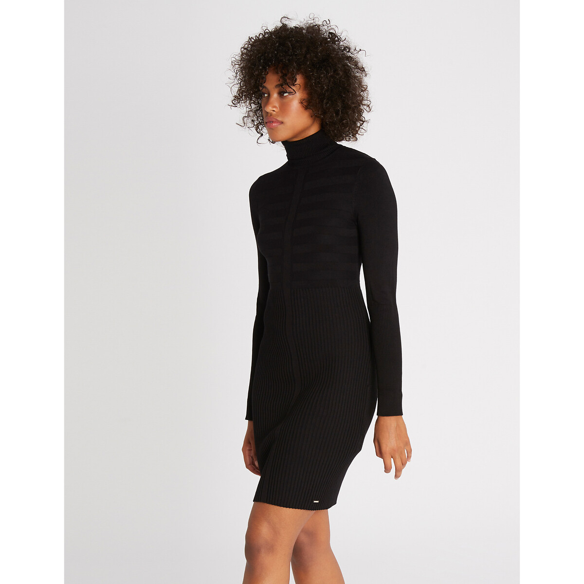 Ribbed Bodycon Dress with Turtleneck and Long Sleeves