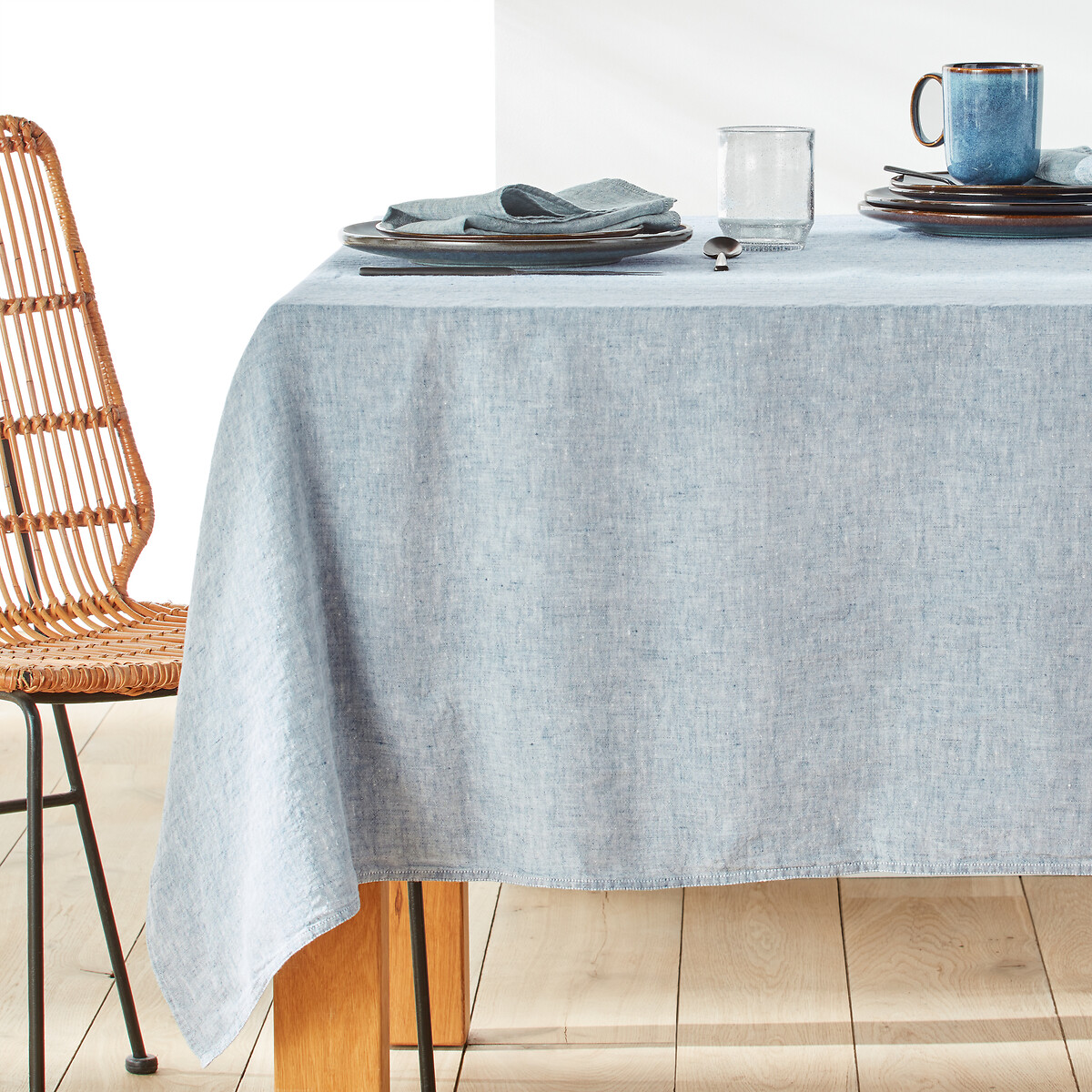 Victorine Washed Linen Chambray Tablecloth