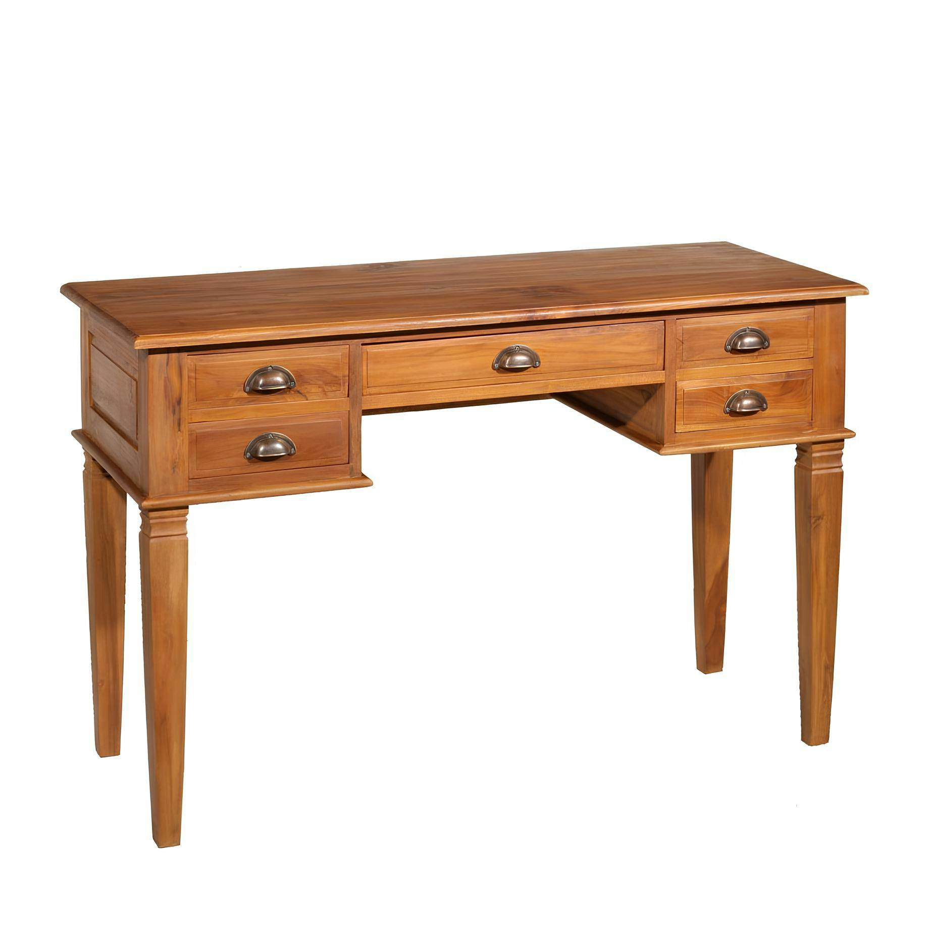 Bureau colonial 5 tiroirs Teck Miel 120cm BISHO, PIER IMPORT