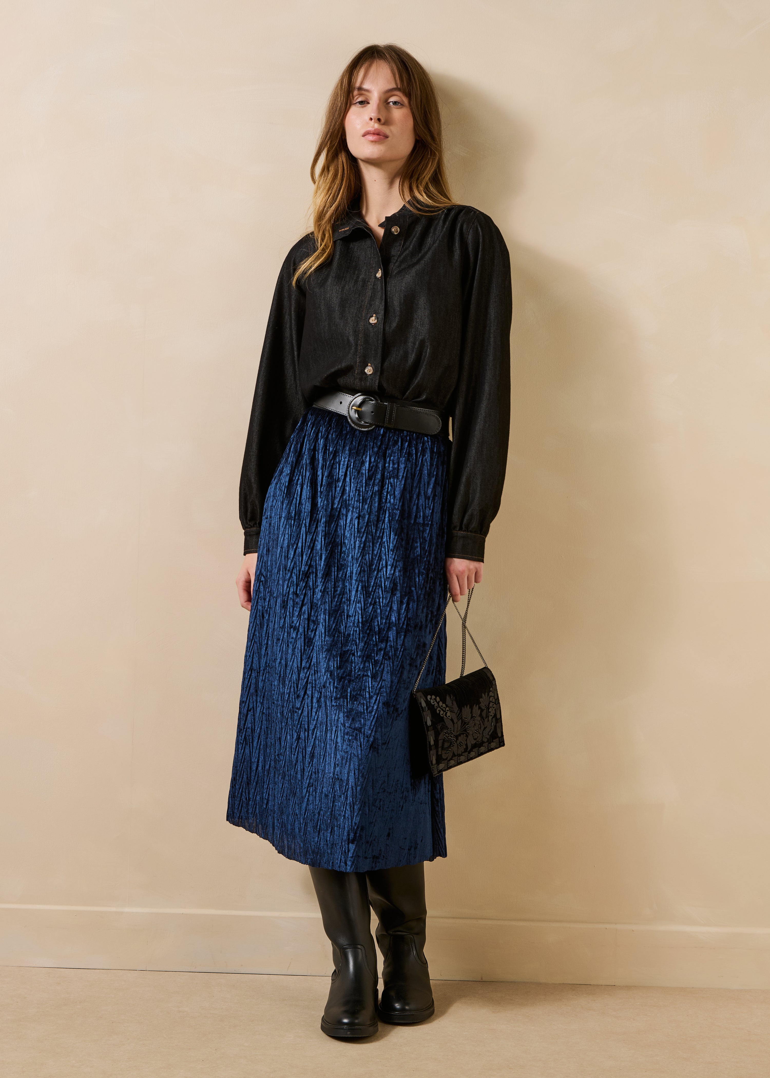 Jupe midi en velours plissé, LA FEE MARABOUTEE