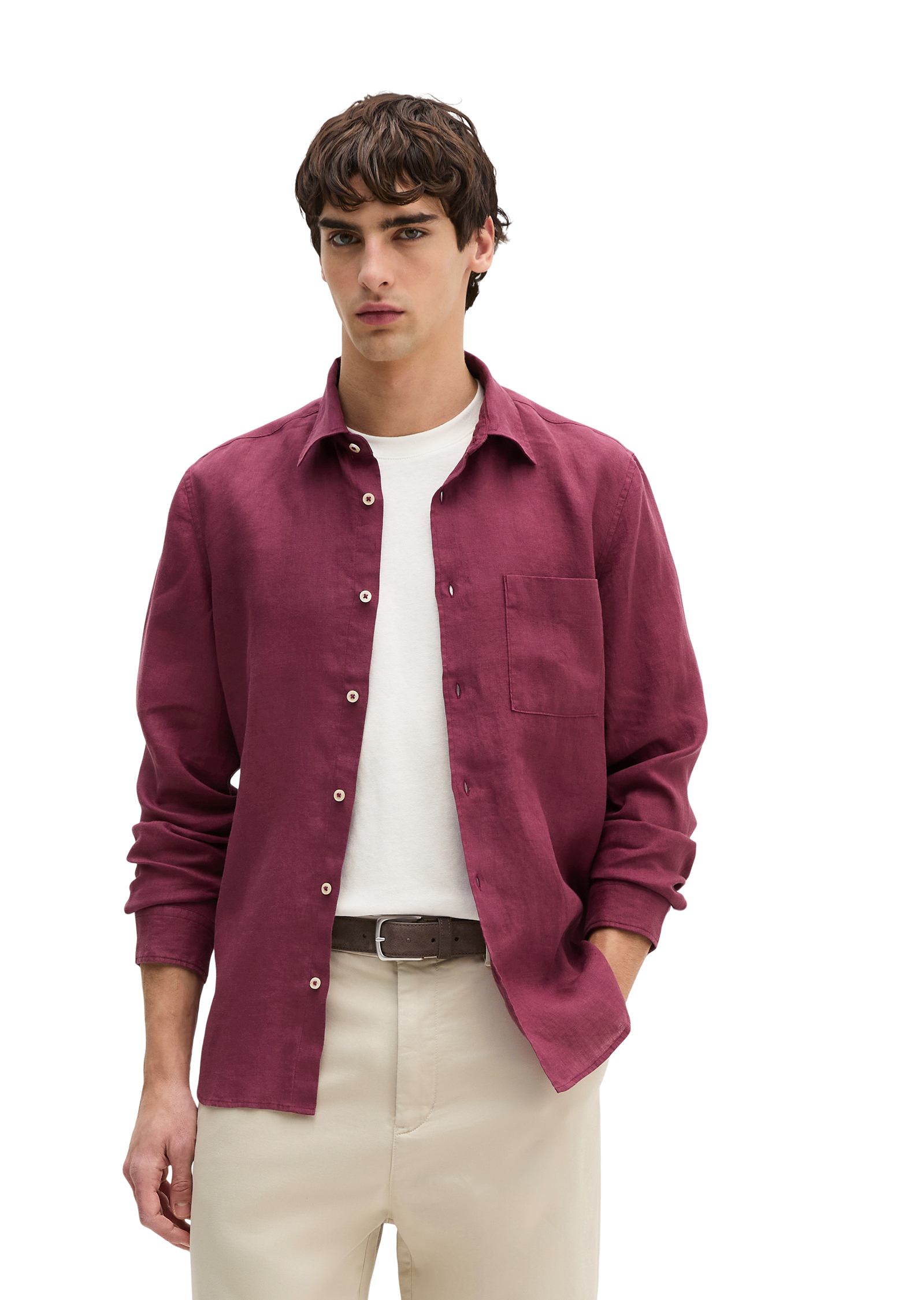 Chemise à col Kent regular en pur lin, MARC O'POLO