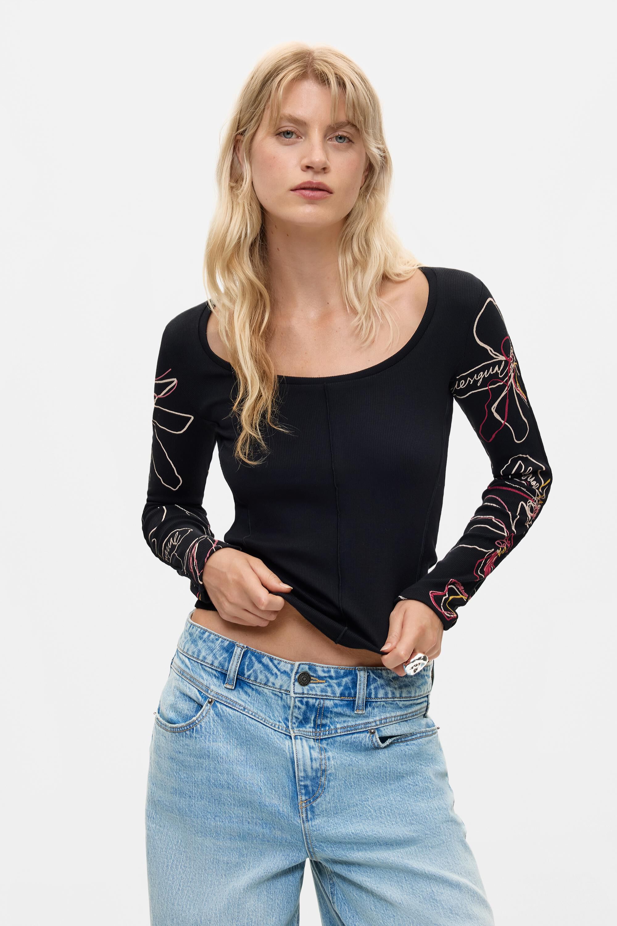 T-shirt à manches longues à motif floral, DESIGUAL
