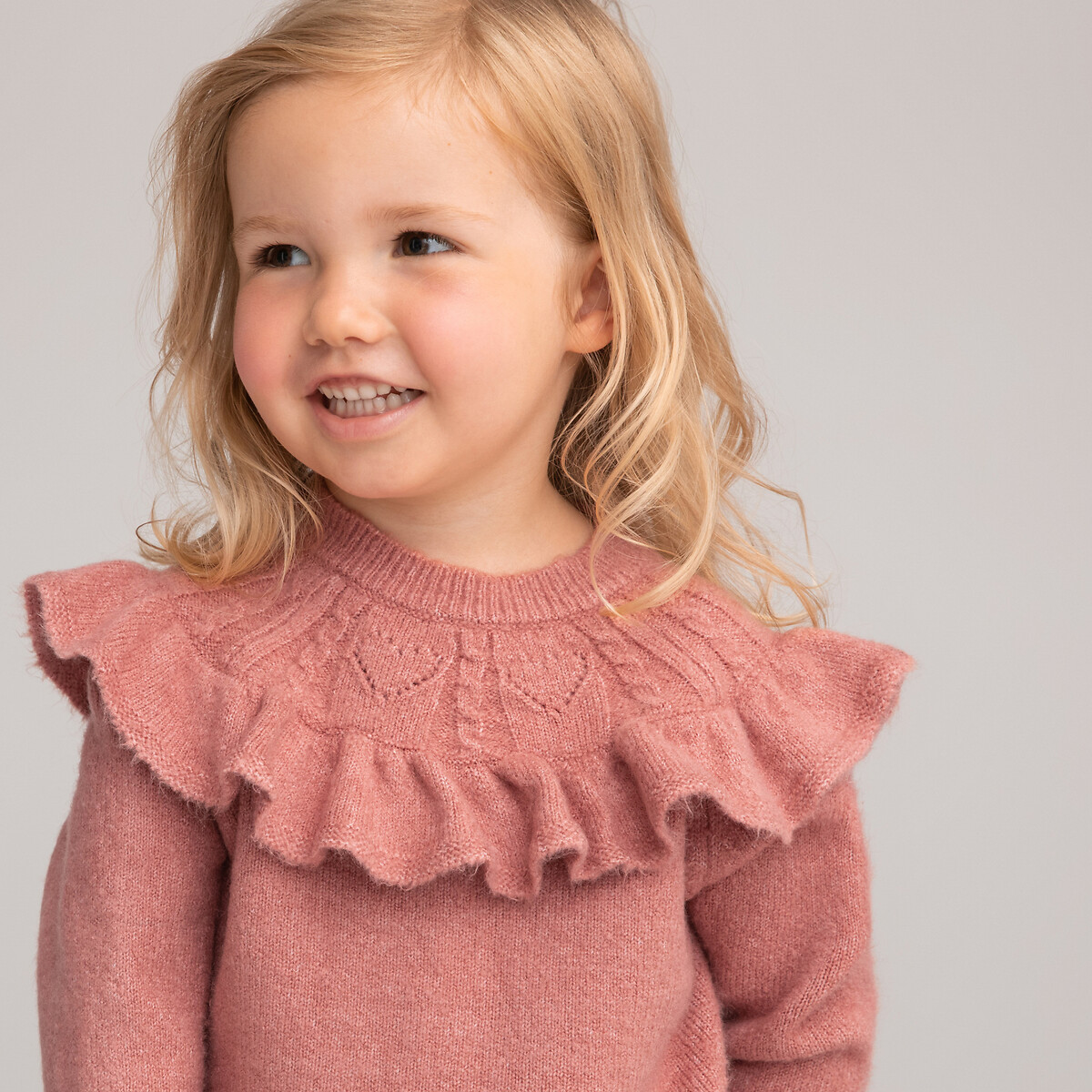 ruffled-fine-knit-jumper-sweater-with-crew-neck-pink-la-redoute