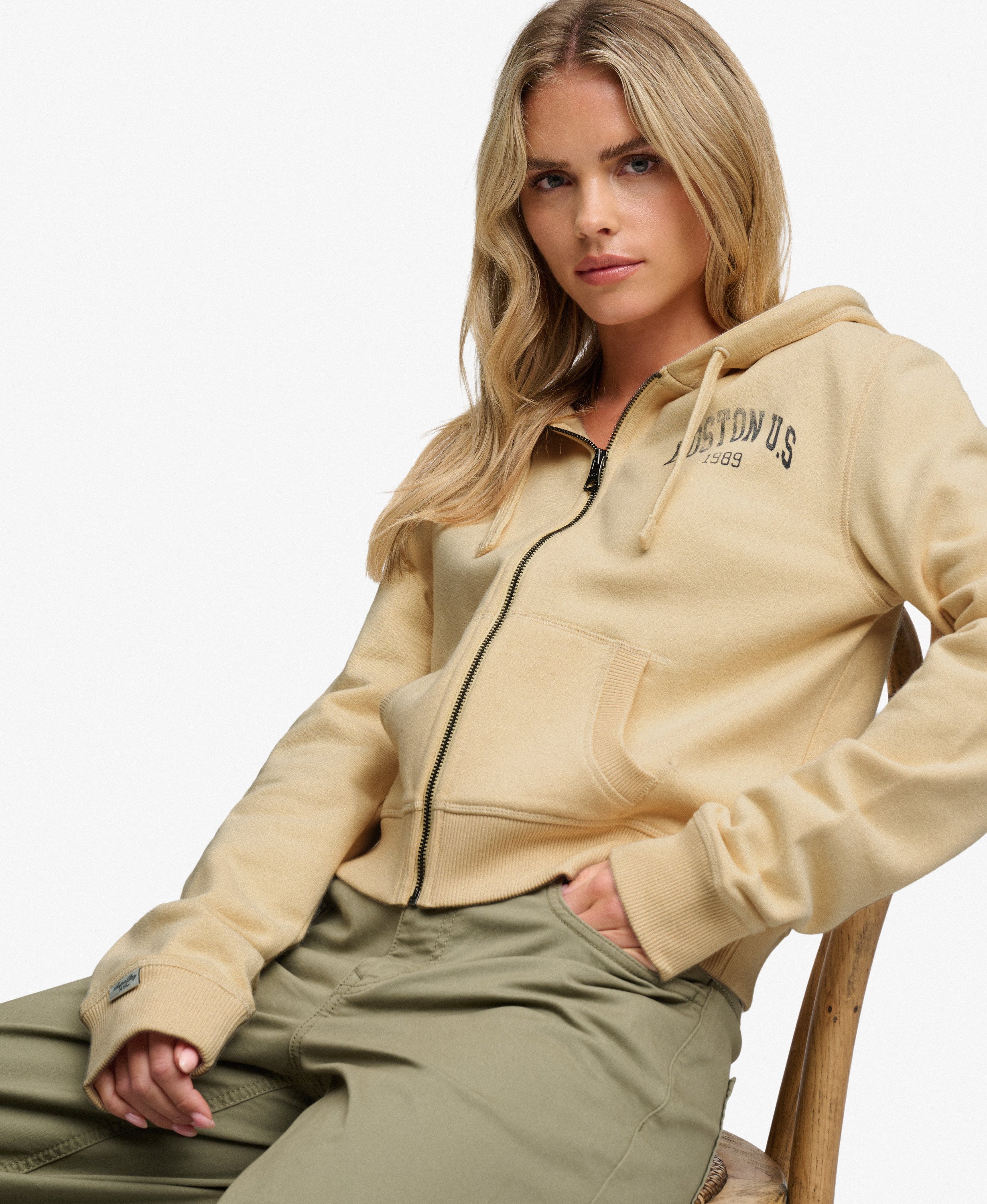 Sweat zippé à capuche Athletic Essentials Cropped Coupe Décontractée, SUPERDRY