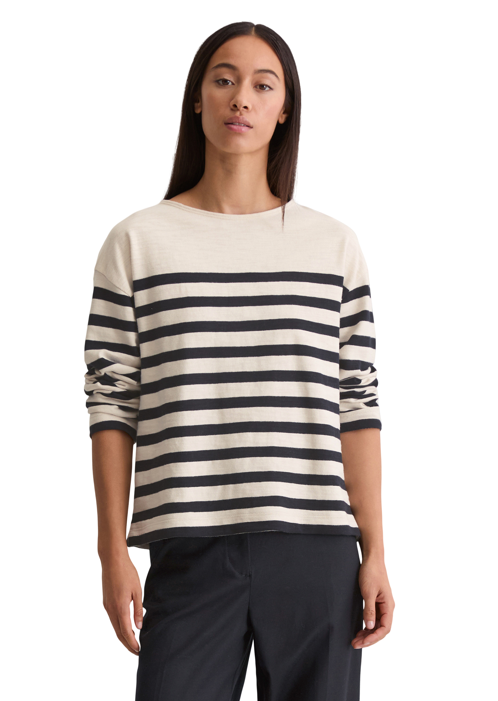 T-shirt long rayé relaxed en jersey heavy slub teint en fil, MARC O'POLO