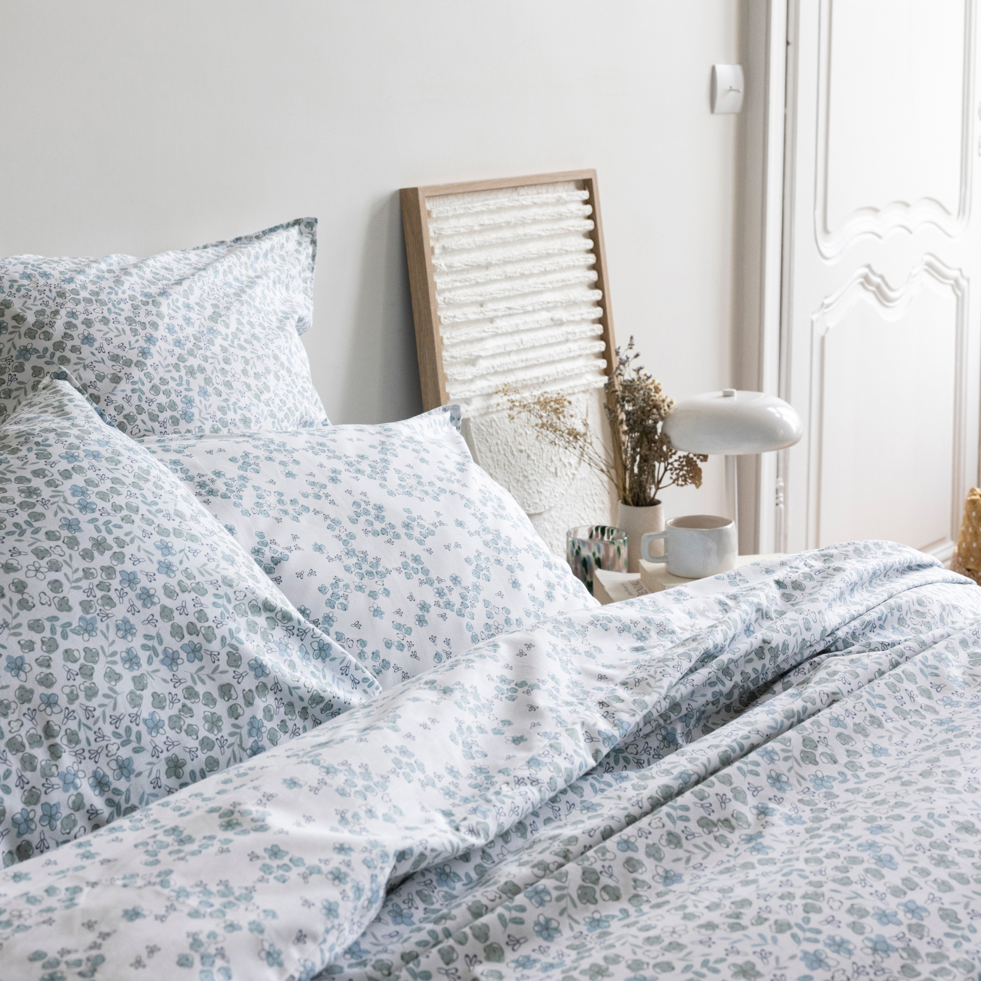 Housse de couette en percale de coton, AQUARELLE, BLANC CERISE