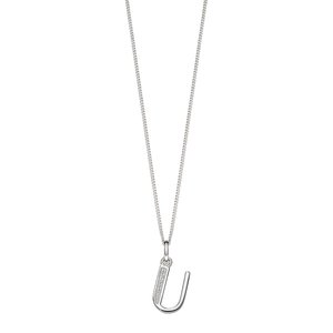 Sterling Silver Art Deco Initial 'U' Pendant with Cubic Zirconia Stone Detail BEGINNINGS image