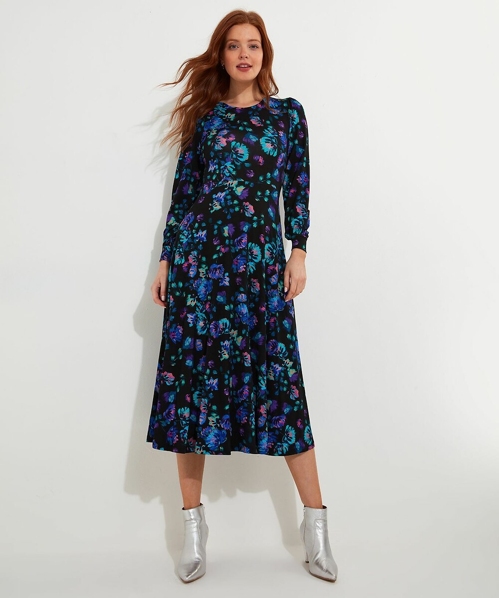 Floral Print Midi Dress with Crew Neck, JOE BROWNS