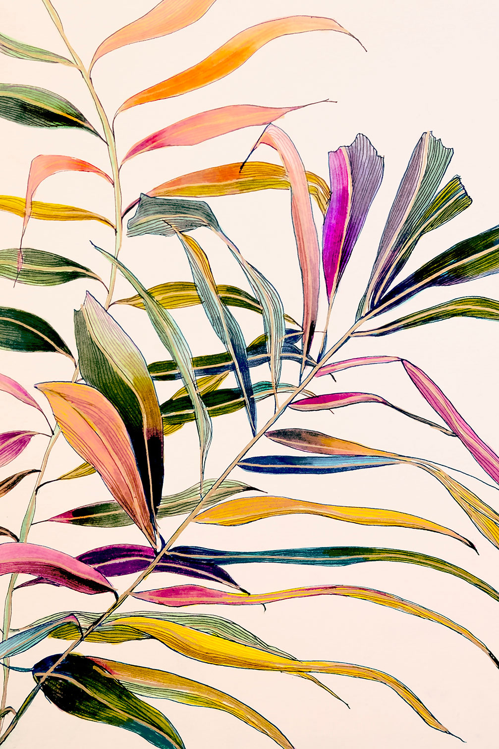 Tableau peinture fleurs palm color, HEXOA