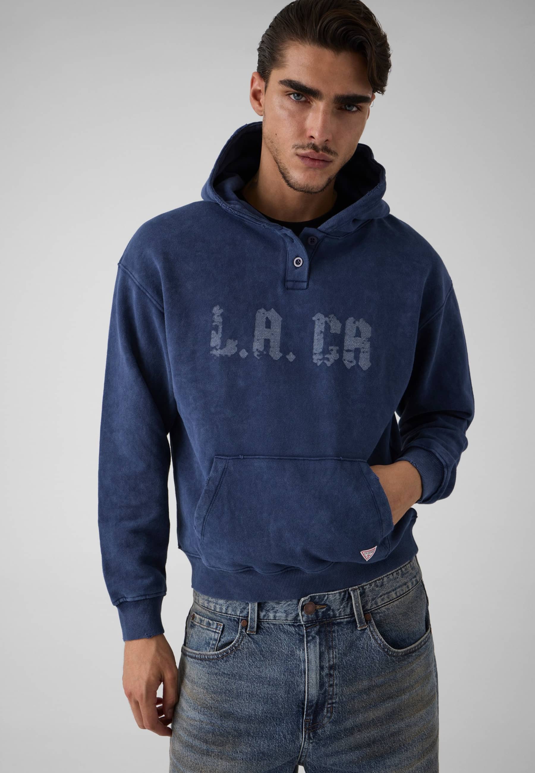 Sweat-Shirt Imprimé À Capuche, GUESS
