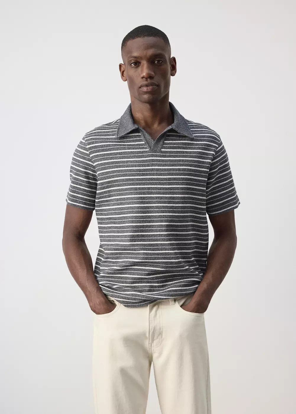 Polo en mélange de coton texturé à rayures, MANGO MAN