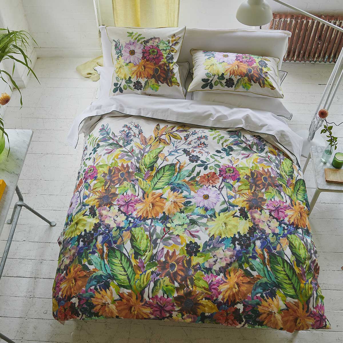 Housse de couette imprimée en percale de coton, GLYNDE CORAL, DESIGNERS GUILD